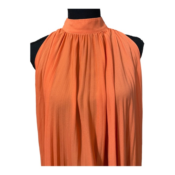 TOME Collective Orange Sleeveless Mock Neck Pleated Dress Size Small - Picture 5 of 8